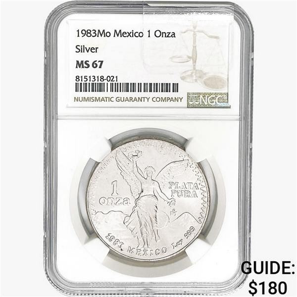 1983Mo 1oz. Silver Mexicanos Onza NGC MS67