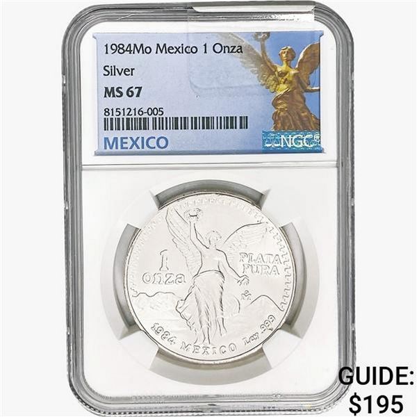 1984Mo 1oz. Silver Mexicanos Onza NGC MS67