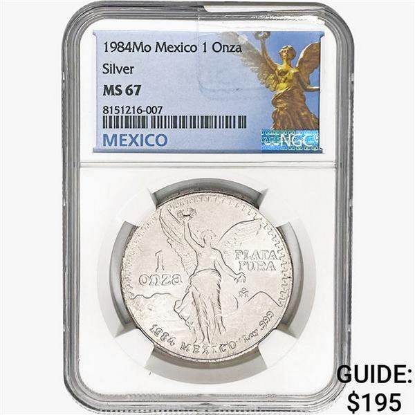 1984Mo 1oz. Silver Mexicanos Onza NGC MS67