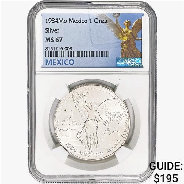 1984Mo 1oz. Silver Mexicanos Onza NGC MS67