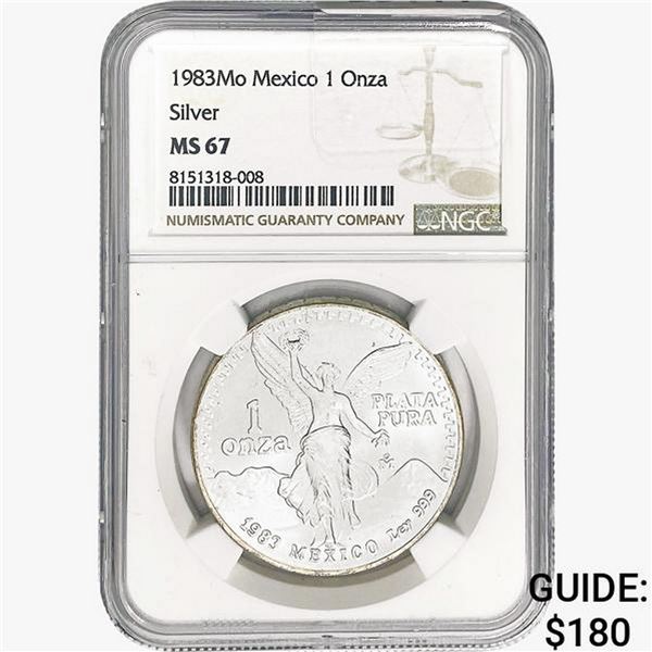 1983Mo 1oz. Silver Mexicanos Onza NGC MS67