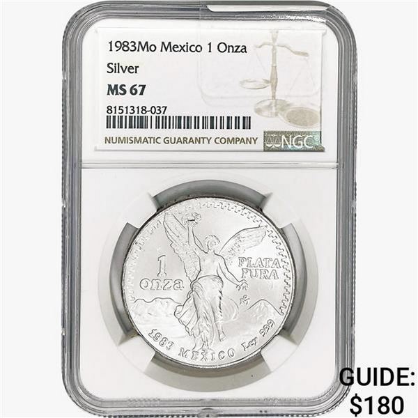 1983Mo 1oz. Silver Mexicanos Onza NGC MS67