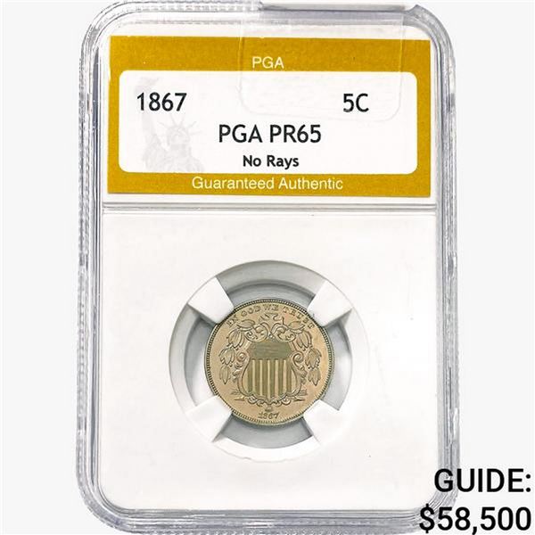 1867 Shield Nickel PGA PR65 No Rays