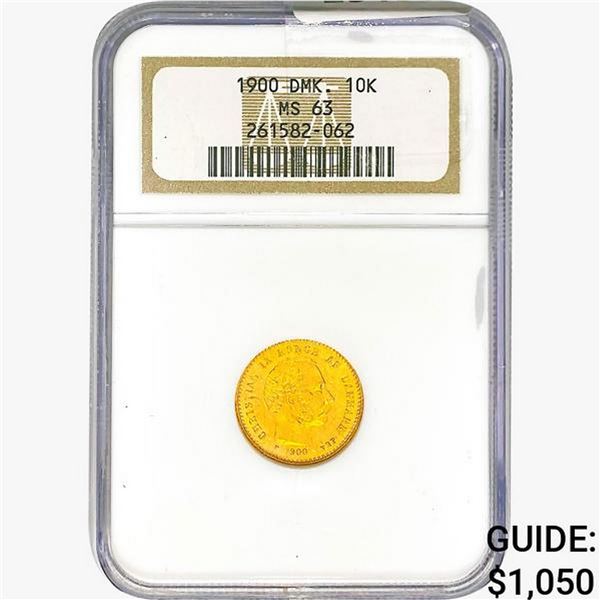 1900 .1296oz. Gold Denmark 10 Kroner NGC MS63