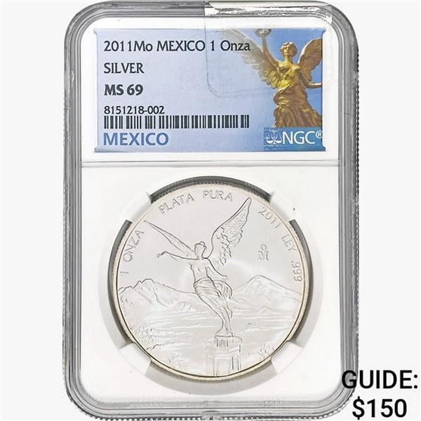 2011Mo 1oz. Silver Mexicanos Onza NGC MS69