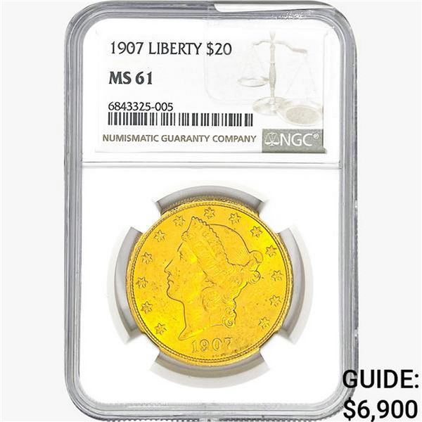 1907 $20 Gold Double Eagle NGC MS61