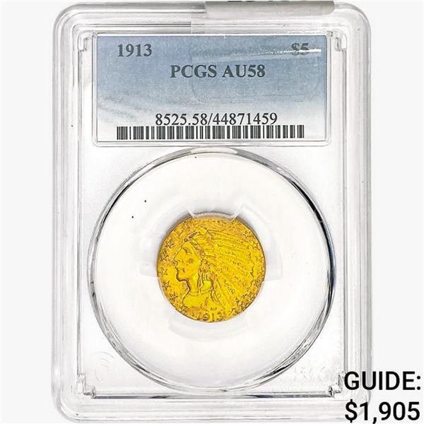1913 $5 Gold Half Eagle PCGS AU58