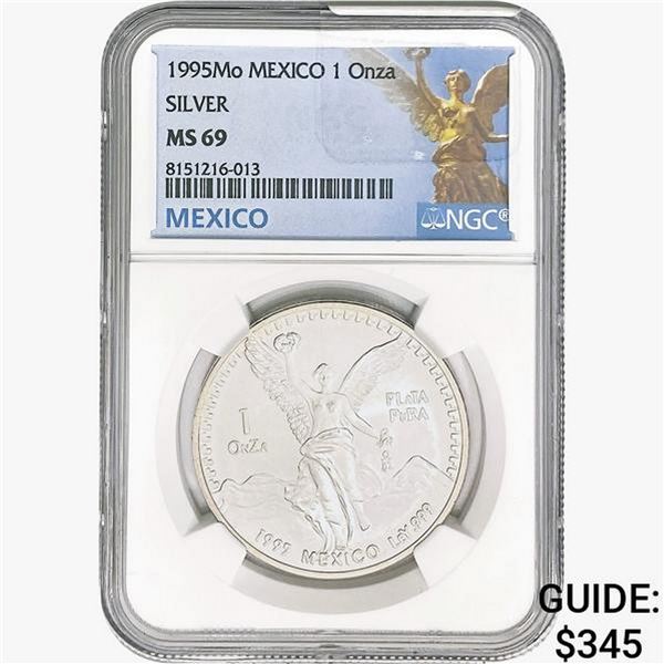 1995Mo 1oz. Silver Mexicanos Onza NGC MS69