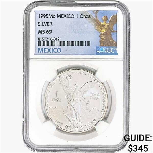 1995Mo 1oz. Silver Mexicanos Onza NGC MS69