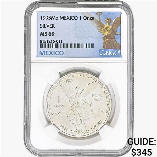 1995Mo 1oz. Silver Mexicanos Onza NGC MS69