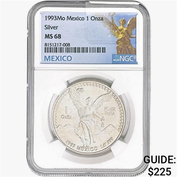1993Mo 1oz. Silver Mexicanos Onza NGC MS68