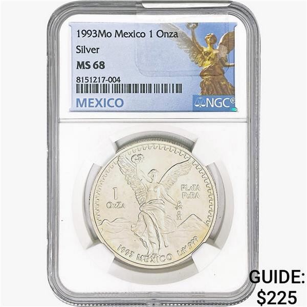 1993Mo 1oz. Silver Mexicanos Onza NGC MS68