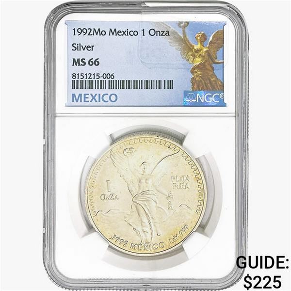 1992Mo 1oz. Silver Mexicanos Onza NGC MS66