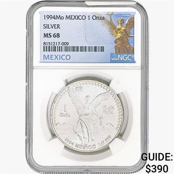 1994Mo 1oz. Silver Mexicanos Onza NGC MS68