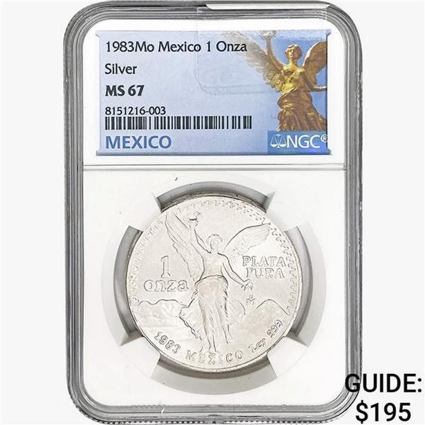 1983Mo 1oz. Silver Mexicanos Onza NGC MS67