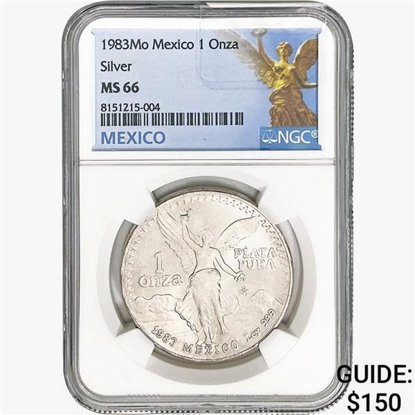 1983Mo 1oz. Silver Mexicanos Onza NGC MS66