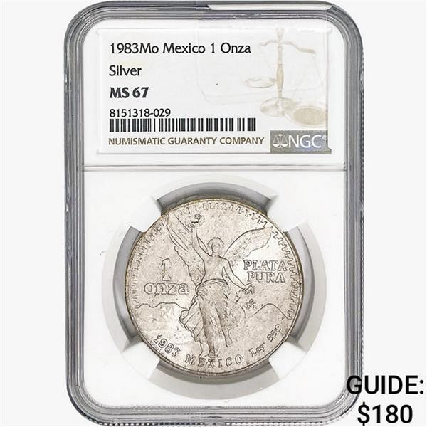 1983Mo 1oz. Silver Mexicanos Onza NGC MS67