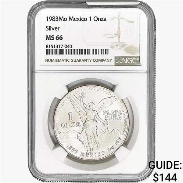 1983Mo 1oz. Silver Mexicanos Onza NGC MS66