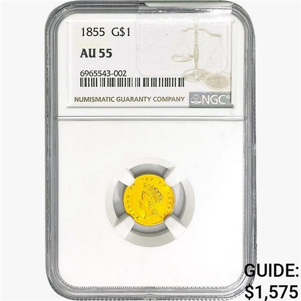 1855 Rare Gold Dollar NGC AU55