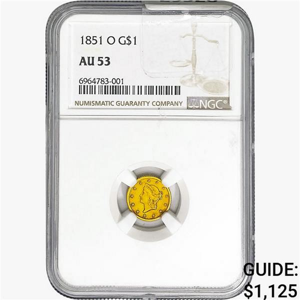 1851-O Rare Gold Dollar NGC AU53