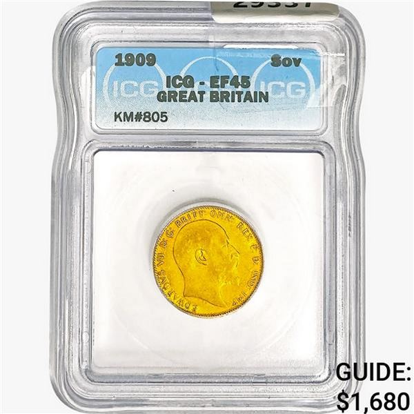 1909 .2355oz. Gold G.Britain Sovereign ICG EF45