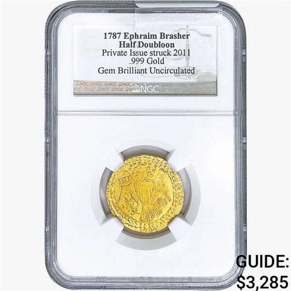 1787 .424oz. Gold Ephraim Brasher Half DBLN NGC GemBU P.I.