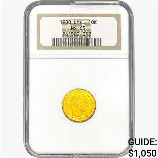 1900 .1296oz. Gold Denmark 10 Kroner NGC MS63