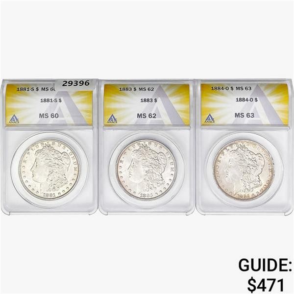 [3] 1881-S-1884-O Morgan Silver Dollar ANACS MS