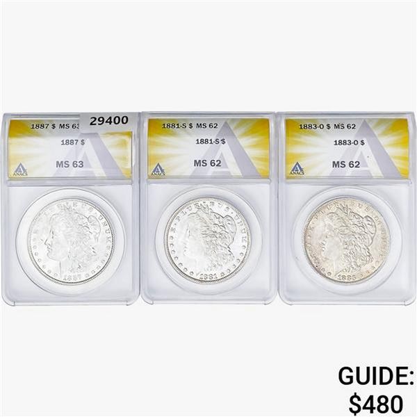 [3] 1881-1887 Morgan Silver Dollar ANACS MS62/63