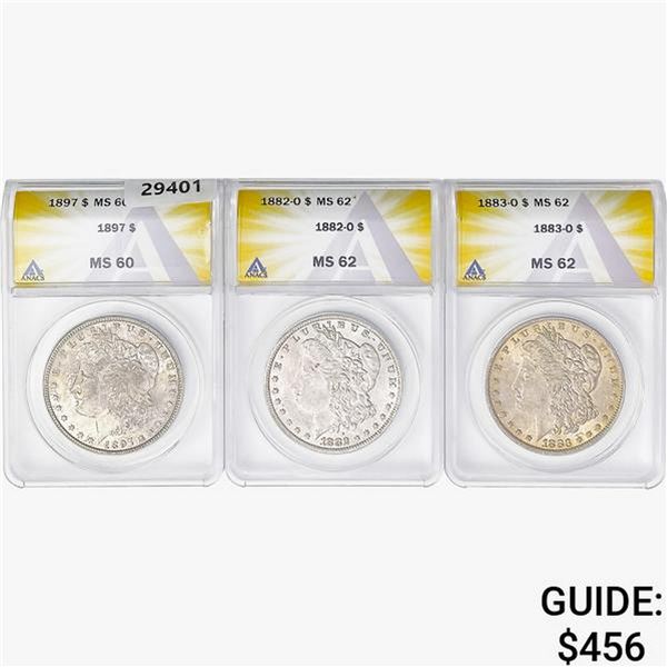 [3] 1882-1897 Morgan Silver Dollar ANACS MS60/62
