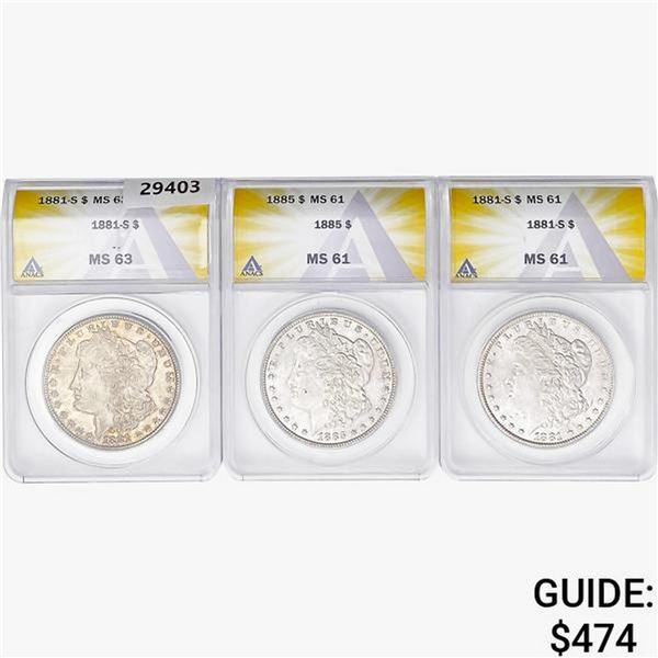 [3] 1881-S&1885 Morgan Silver Dollar ANACS MS61/63