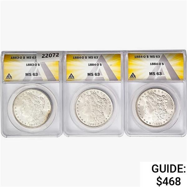 1883-1884 [3] Morgan Silver Dollar ANACS MS63