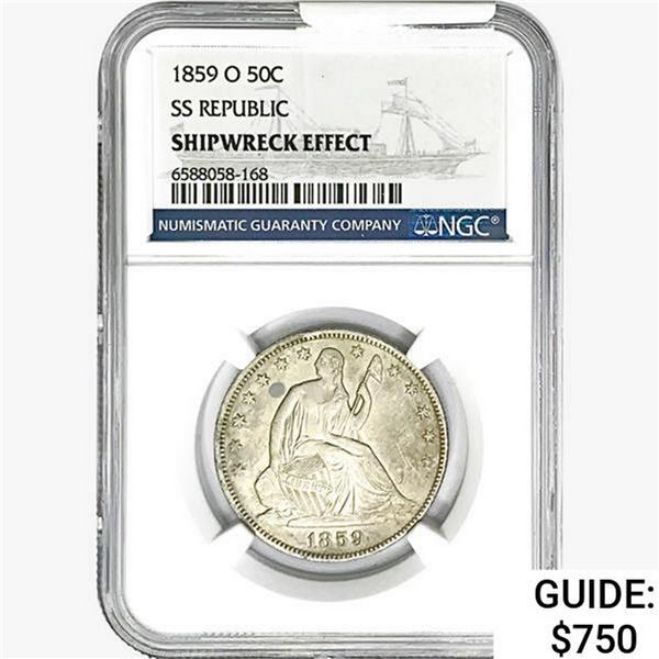 1859-O Seated Lib. 50C NGC Shipwreck Effect SS REP.