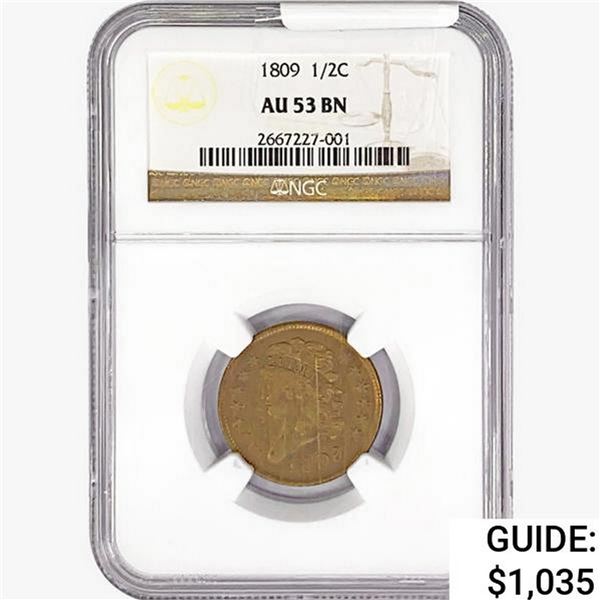 1809 Classic Head Half Cent NGC AU53 BN