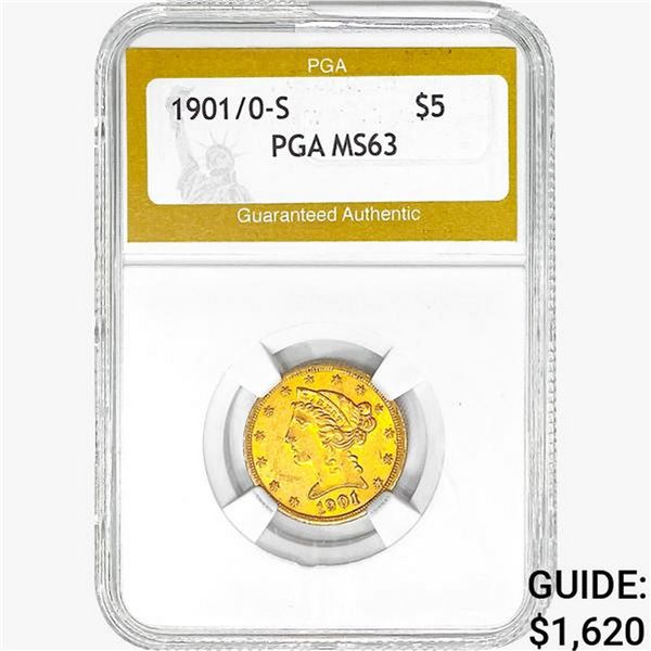 1901/0-S $5 Gold Half Eagle PGA MS63