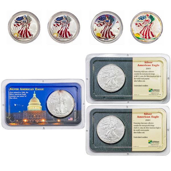 [7] 1999-2001 1oz. Silver Eagles Including Painted