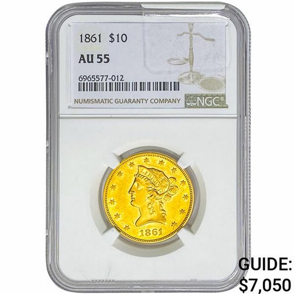 1861 $10 Gold Eagle NGC AU55