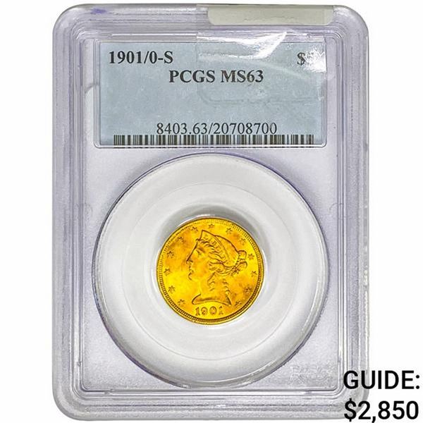 1901/0-S $5 Gold Half Eagle PCGS MS63
