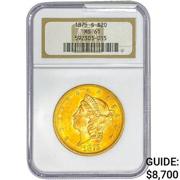 1875-S $20 Gold Double Eagle NGC MS61