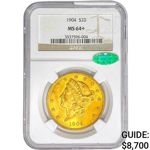 1904 CAC $20 Gold Double Eagle NGC MS64+