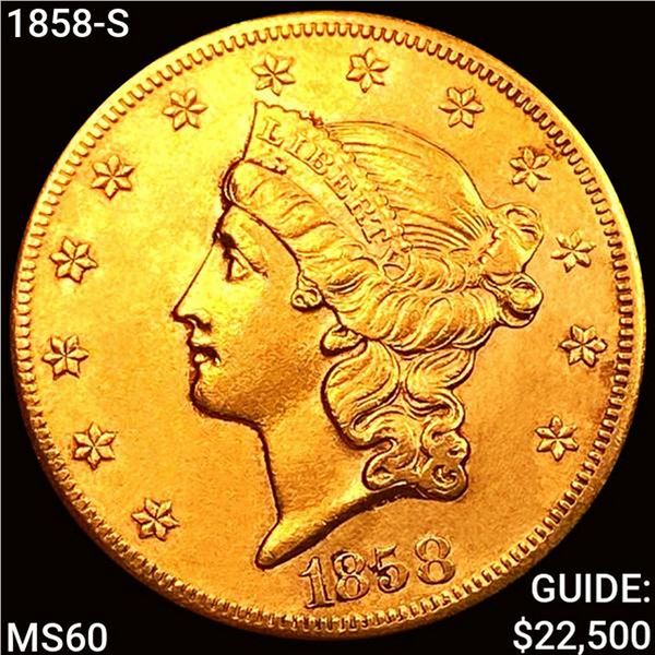 1858-S $20 Gold Double Eagle UNCIRCULATED
