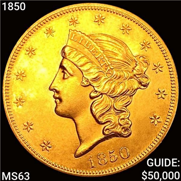 1850 $20 Gold Double Eagle CHOICE BU