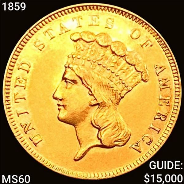 1859 $3 Gold Piece UNCIRCULATED