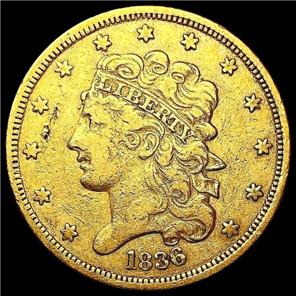 1836 $5 Gold Half Eagle NICELY CIRCULATED