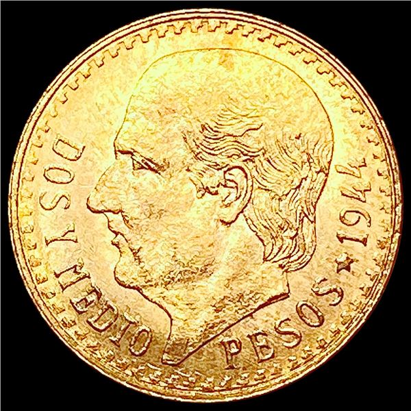 1944 Mexico Gold 2.5 Pesos 0.0602oz UNCIRCULATED