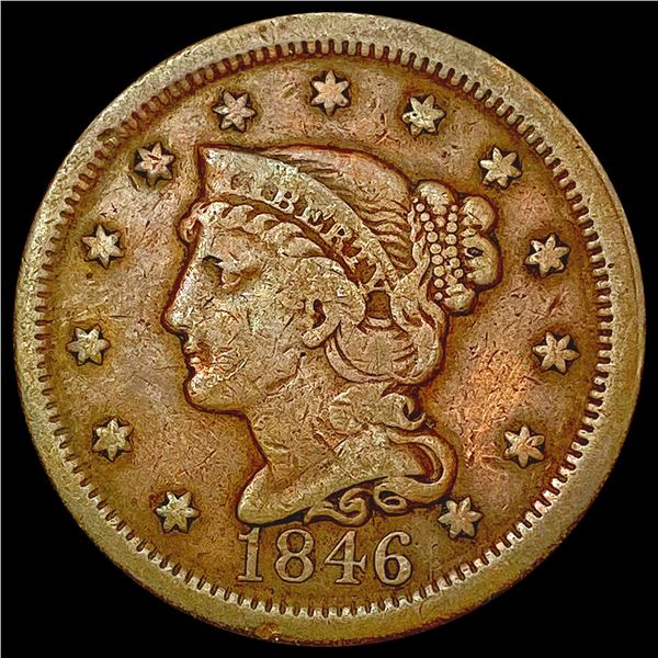 1846 Tall Date Braided Hair Large Cent LIGHTLY CIRCULATED