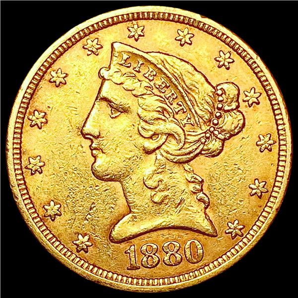 1880 $5 Gold Half Eagle CLOSELY UNCIRCULATED