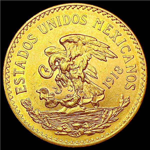1918 Mexico Gold 20 Pesos 0.4822oz UNCIRCULATED