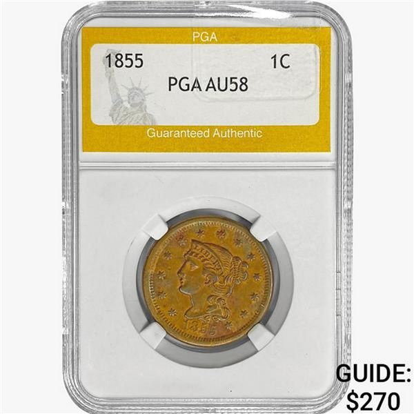 1855 Braided Hair Large Cent PGA AU58