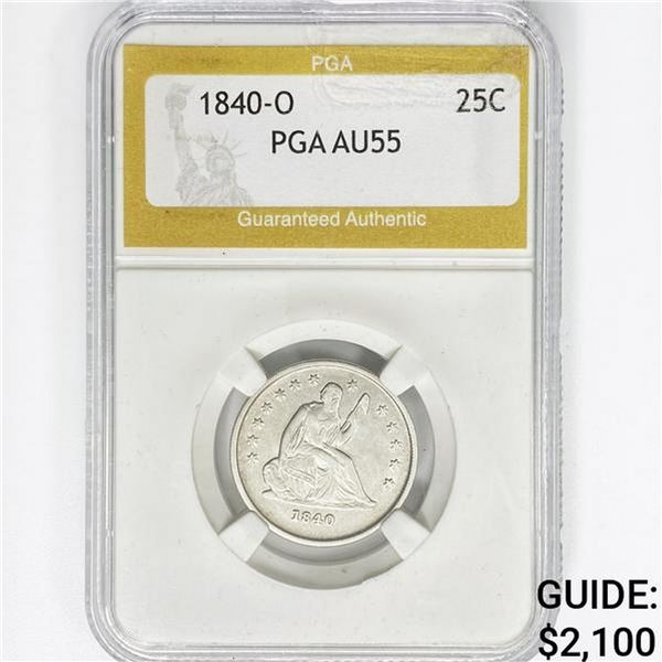 1840-O Seated Liberty Quarter PGA AU55